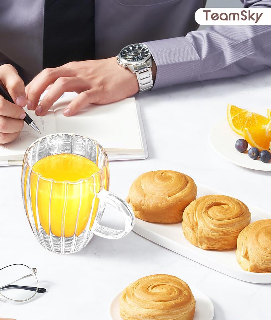 TeamSky Double-Walled Glasses, High Borosilicate Cups, Double-Layered Glass, Heat-Resistant, Insulates Hot and Cold Drinks, Transparent, Insulated,