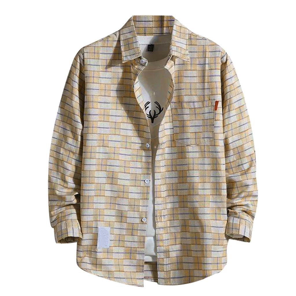 Blusas para hombre, camisas con solapa, camisetas a cuadros de manga larga, camisas holgadas con abrigo, camisas casuales con botones, blusas de moda de talla grande