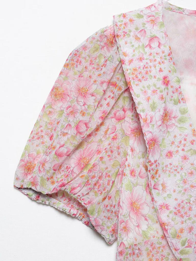2025 Spring Women's Fashion: European & American Style Printed Short Dress with Round Turn-Down Collar