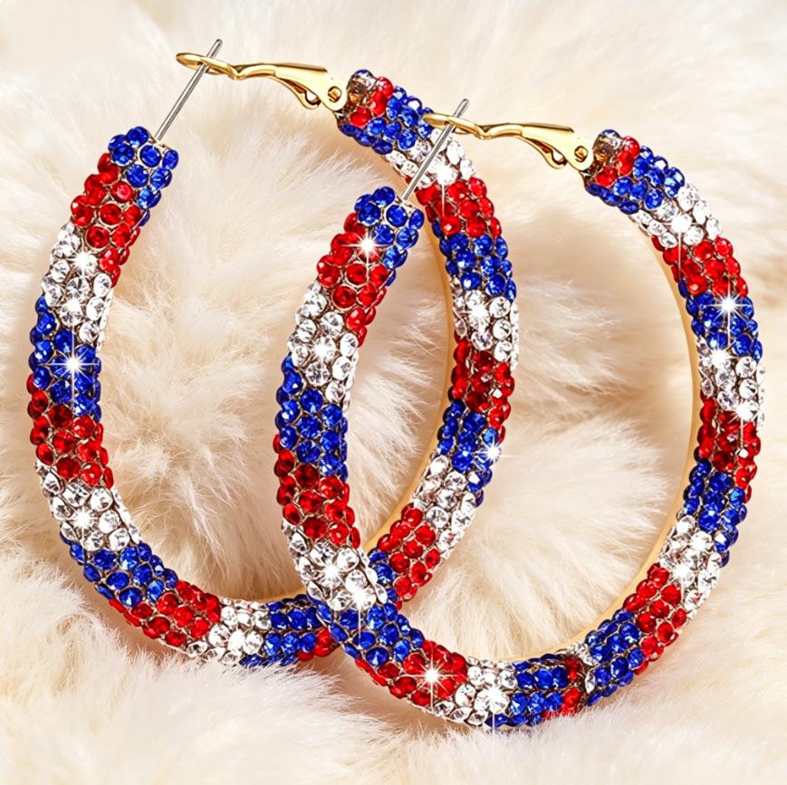 Cross-Border Independence Day Flag Hat Slippers & Heart Earrings in Red, White, Blue Stripes