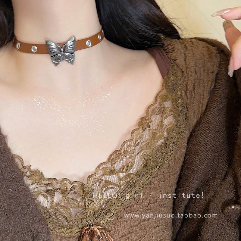 Y2K Butterfly Punk Rock Multi-Layer Leather Choker Necklace