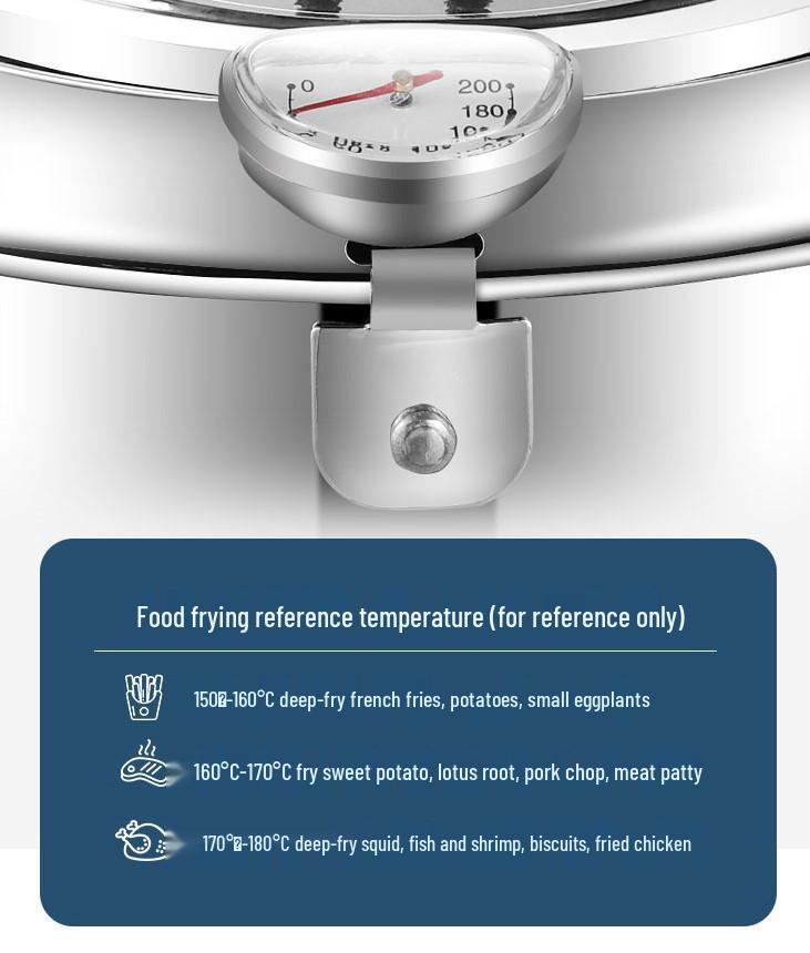 304 Stainless Steel Tempura Frying Pot with Double-Bottom, Oil-Saving, Temperature Control, and Thermometer for Gas and Induction Cookers