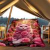 1pc Pink Rose Cat Print Outdoor Flannel Blanket , Machine Washable Perfect Gift for Birthday , Holiday Travel Accessory , Durable Material