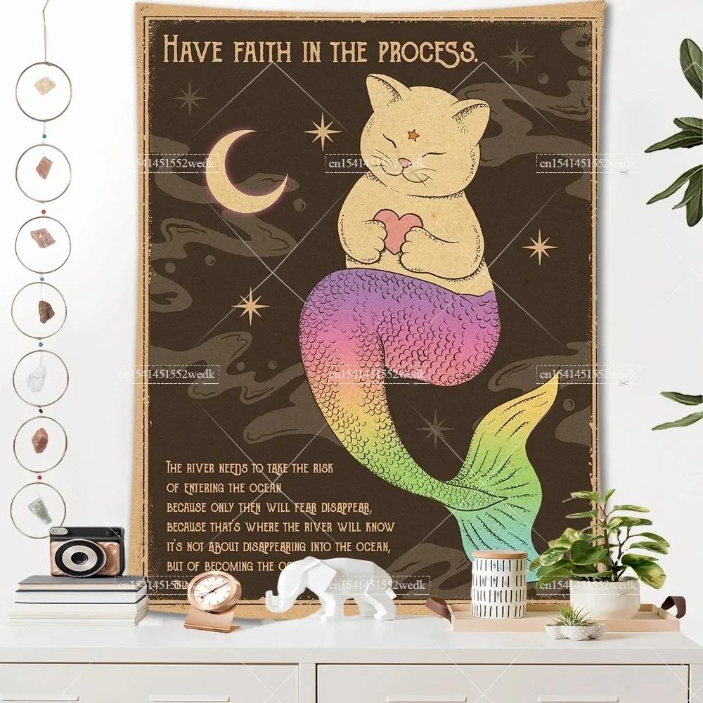 VIKAMA Bohemian Tarot CatThemed Room Decor Tapestry Sun and Moon Tarot Tapestry Home Room Wall Decor