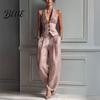 Women Two-piece Women's Summer 2 Piece Business Work Outfits Sleeveless Button Slim Fit Suit Down Vest And Wide Leg Pants Matching Set Clothing