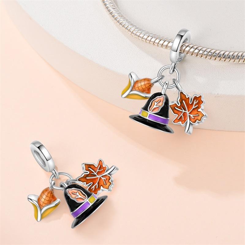 New In Autumn Color Element Maple Leaf Shape Charm Beads Fits Bracelets Necklace Women Luxury Pendants Bead Jewelry Gifts
