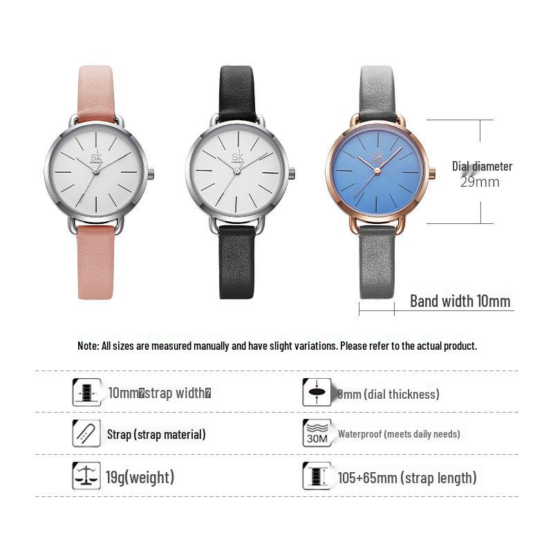 SK Women's Quartz Simple Leather Strap Waterproof Student Wristwatch 8021
