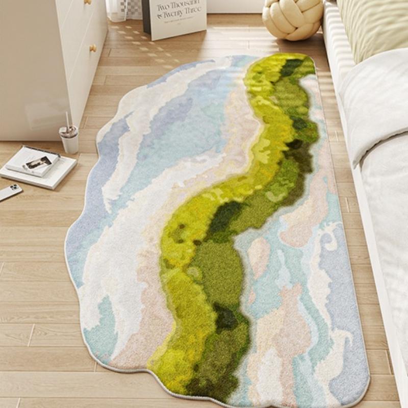Dopamine Style Rugs for Bedroom Irregular Shape Living Room Decoration Moss Carpet Girl Casual Cute Rug Home Washable Thick Mat