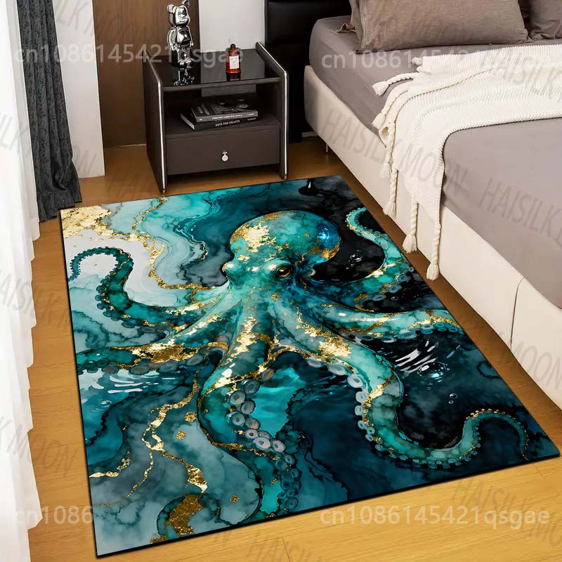 

Multiple sizes Blue octopus with gold textures Carpet for Living Room Bedroom Sofa Home Decor Rug Non-slip Floor Mat Luxury Gift 40x60cm