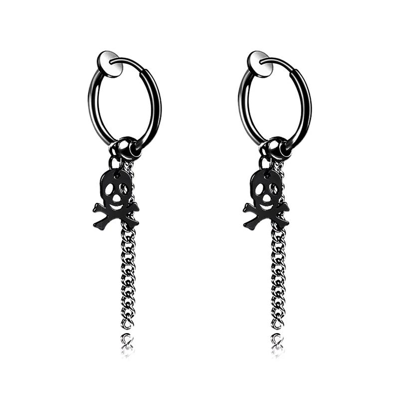 Punk Stainless Steel Chain Hoop Earrings Unisex Goth Pop Hip Hop Pendants Fashion Ear Jewelry Accessories