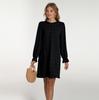 Abito Lungo da Donna alla Moda 2026 con Ricamo a Bolle, Pompon e Tessuto Jacquard a Manica Lunga