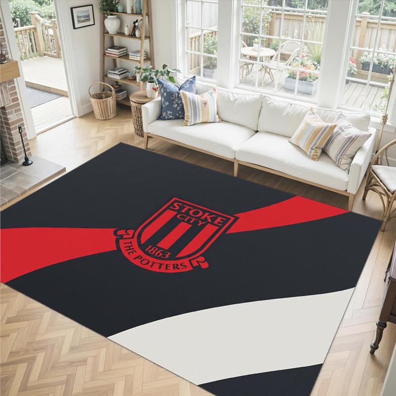 Stoke City Football Design Crystal Velvet Carpet Cozy Non?Slip Printed Rug For Bedroom Living Room Entrance