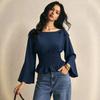 Women S One Shoulder Tie Flare Sleeve Slim Fit T Shirt