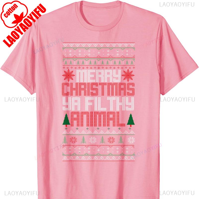 Christmas Merry Xmas Ya Filthy Animal Meme Lol Ugly Camiseta Negro  Crew Neck Short Sleeve Cotton Top All Seasons Casual Fashion