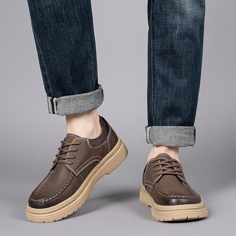 Fashion Men's Shoes 2024 Classic Basic Men's Casual Shoes Daily Outdoor Low Heel Male Sewing Round Toe Lace Up Trend Man Leather Shoes