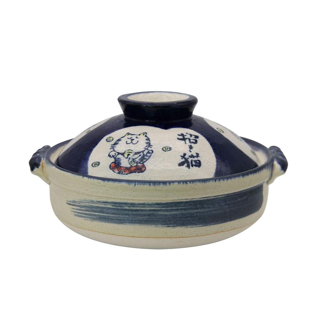 Saji Pottery Banko Ware Earthen Pot 8 Lucky Cat Made In Japan Blue 2400ml No. 24-813