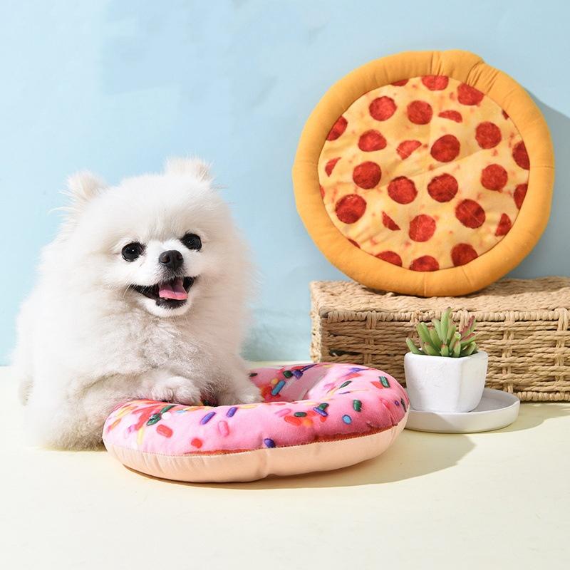 Plysch Hundleksak Donut Pizza Form Husdjur Pipiga Leksaker för Små Stora Hundar Rengöring Tänder Valp Tugga Ljudleksak Husdjurstillbehör