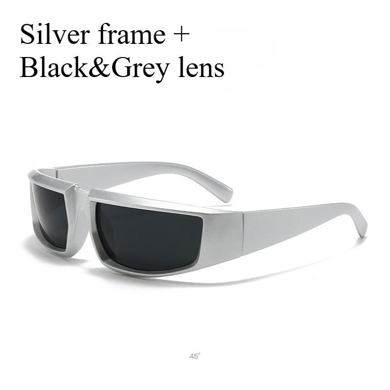 Trendige Y2K Silber Polygonal Brille mit Cyber Ästhetik schwarz/silber
