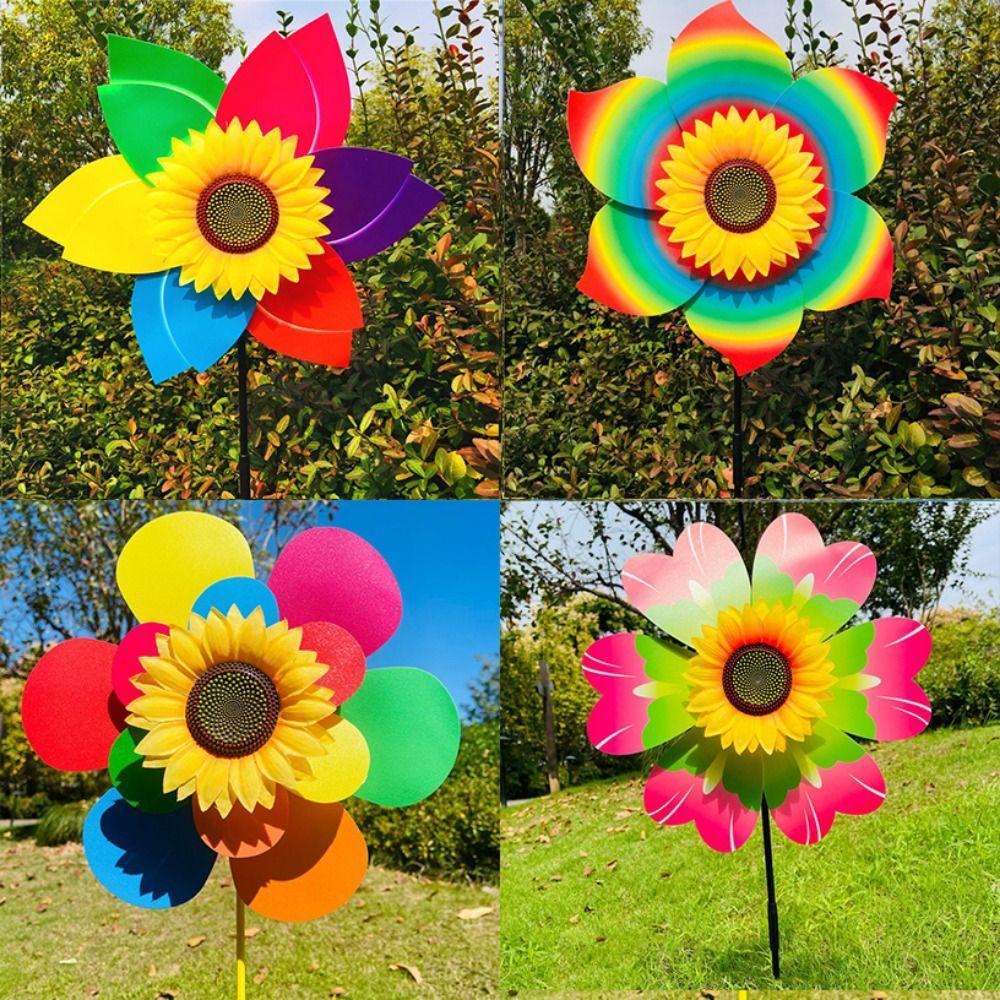 PVC Sunflower Windmill Stake Standing Lawn Flower Pinwheel  Outdoor Party Picnic Decor