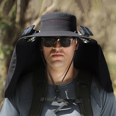 Fisherman Hat with Dual Powered Solar Fan UPF50+ Fabric Hands-Free Cooling Hat with Rechargeable Clip Fishermen Hat