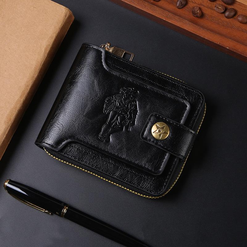 Cross-Border Men's Retro Zipper Wallet, Multi-Card Slots, Large Capacity, Business Card Holder.