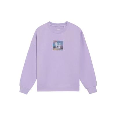 Li Ning Sports Lifestyle Series Logo Print Loose Fit Round Neck Pullover Sweatshirt Women Sweatshirt Purple AWDS042-6