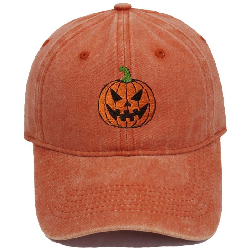 Cross-border Bestseller: Washed Soft-Top Casual Baseball Cap for Men and Women with Halloween Embroidered Pumpkin Smiley Face