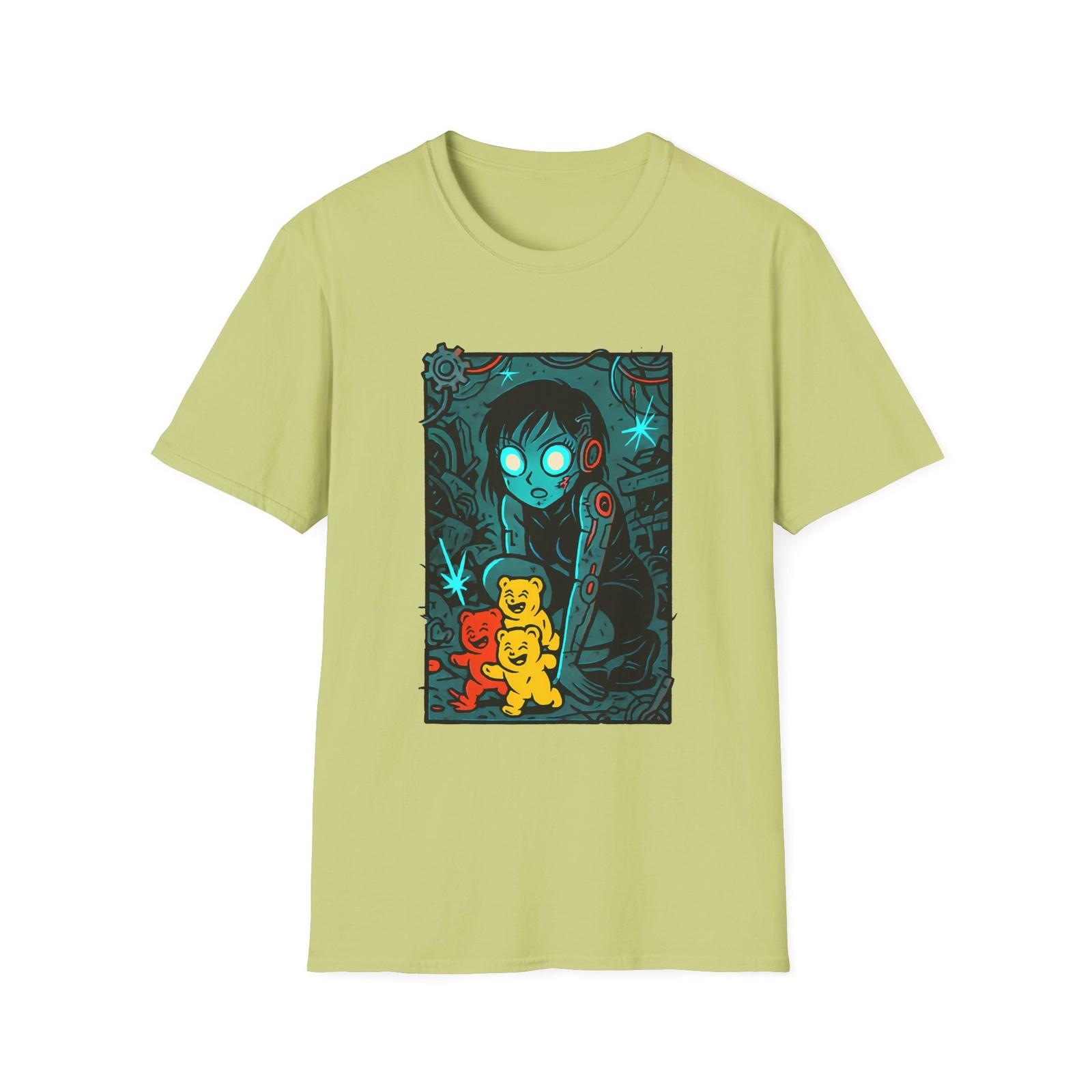 Unisex Softstyle Cyberpunk Girl T-Shirt Mens Womens Tees Top – Futuristic, Teddy Bears, Streetwear L