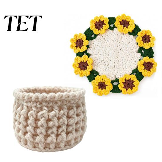 Decorative Plant Pot Display Stand Crochet Flower Bouquet Coaster, Handmade Knit Rose Mug Mat Transforms Into Bouquet, 2-in-1 Teacher Appreciation