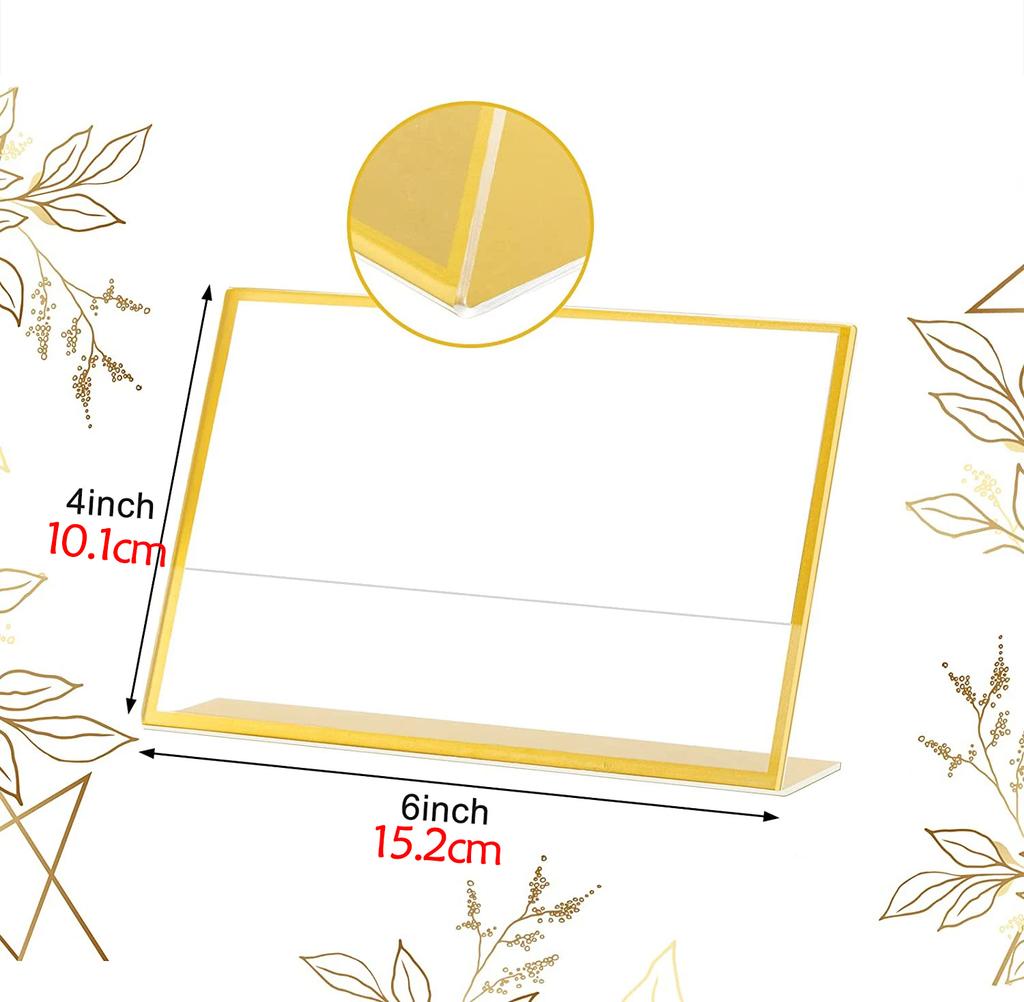 Gold Frame Acrylic Sign Holder Wedding Table Number Holders Clear Menu Picture Document Brochure Stands Photo Office Display
