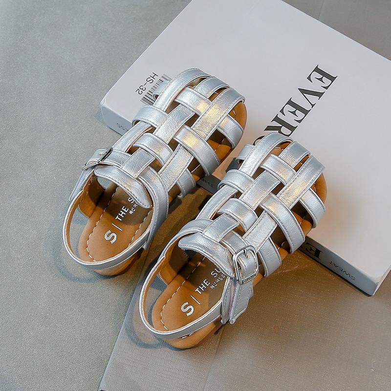 Girls Sandals Soild Color Versatile Kids Princess Shoes Weave Trend 2025 Summer New Children Beach Shoes Hollowed-out Breathable