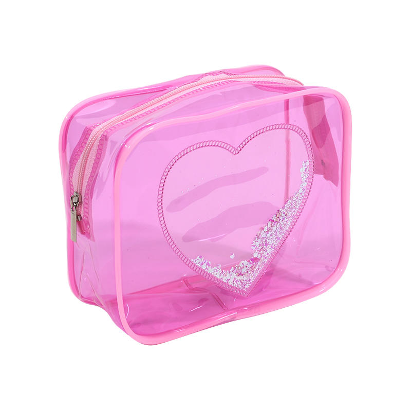 Women's Fashion Portable Sequin Love Heart Cosmetic Bag Zipper Pouch Cute Travel Toiletries Storage Bag