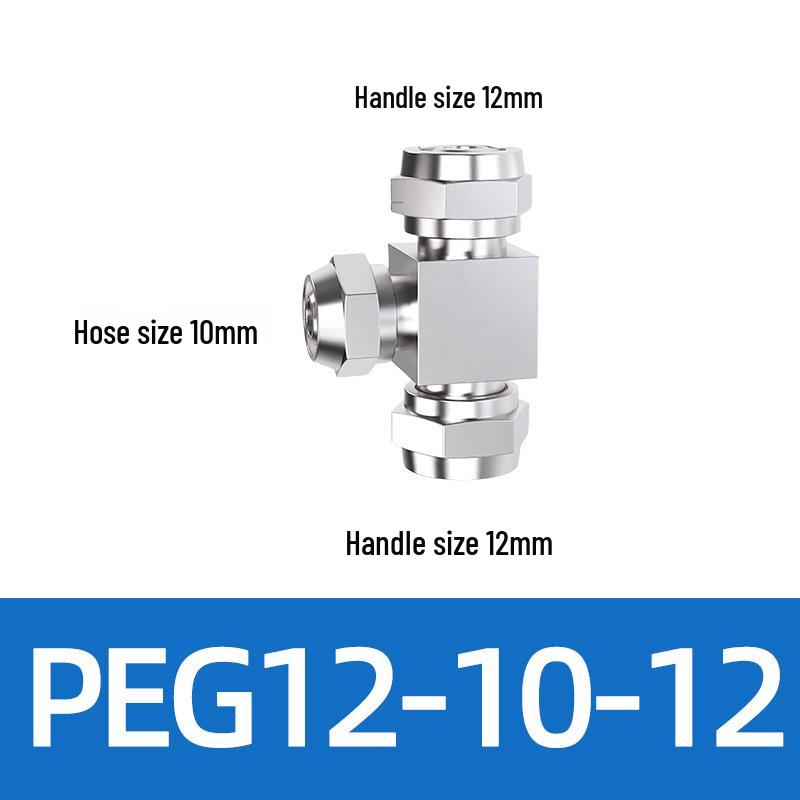 Trachea Quick-Connect T-Nozzle Adapter for Air Pumps and Compressors, with PE Pneumatic Lock Nut, Reducer, and PEG4 6/8mm Compatibility.