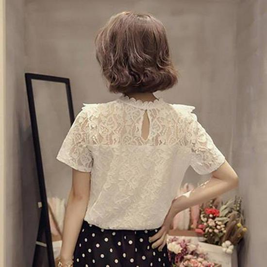 Women's Summer Chiffon Lace Shirt - Short Sleeve, Hollow Out, Korean Style, Versatile Plus Size Top