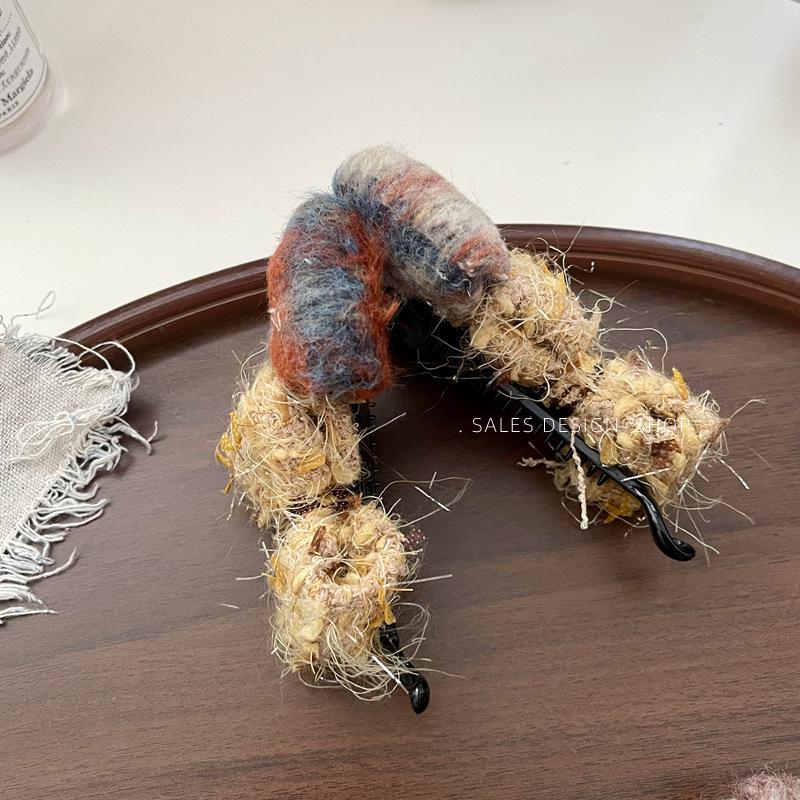 Herbst/Winter Woll-Doppel-Schleifen-Bananenklemme für Damen - Vielseitiges Haaraccessoire für hohen Pferdeschwanz