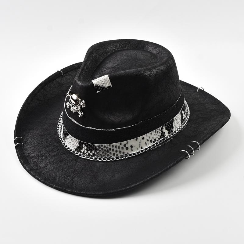 

Handmade Upturned Brim Western Cowboy Hats For Men Women Punk Style Vintage Fedora Jazz Hats Panama Cowgirl Hat Can Be Adjusted чорний
