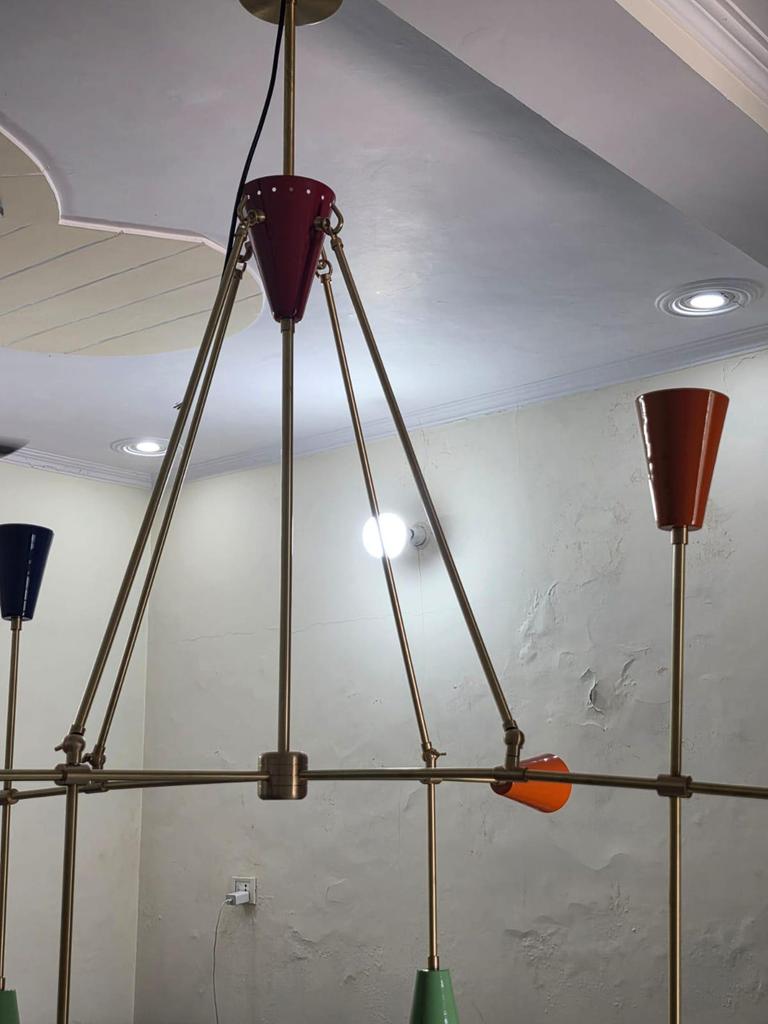Mid Century Modern Sputnik Chandelier 9 Arm Multicolor Brass Ceiling Light Italian Style Dining Room Lamp