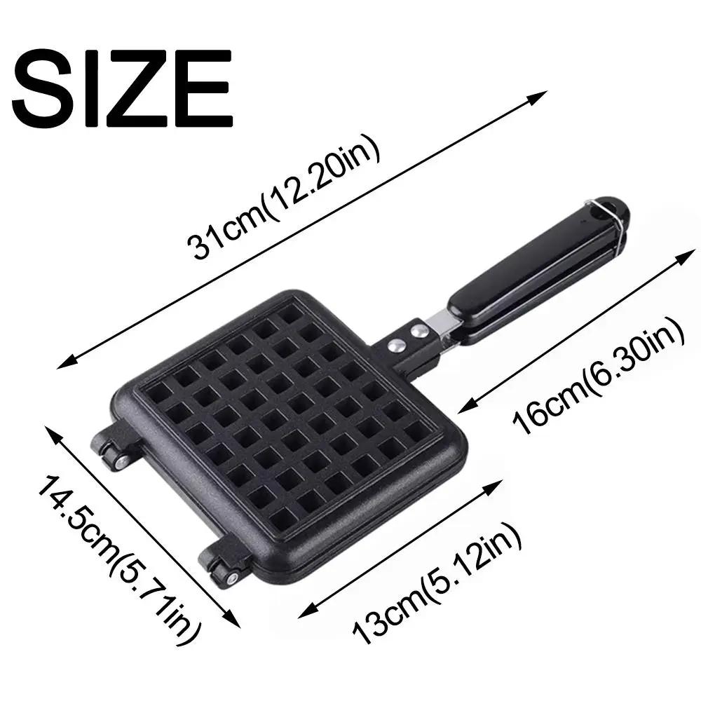 Professional Long Handle Waffle Baking Mold Square Double-Sided Waffle Maker Machine Durable Cast Aluminum Sandwich Maker Baking