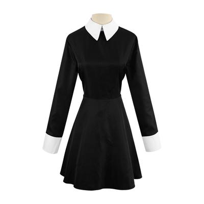 Gothic Dark Slim Fit Women's Dress Lapel Pullover Long Sleeve Black Mini Skirt Y2K Halloween Party Dress