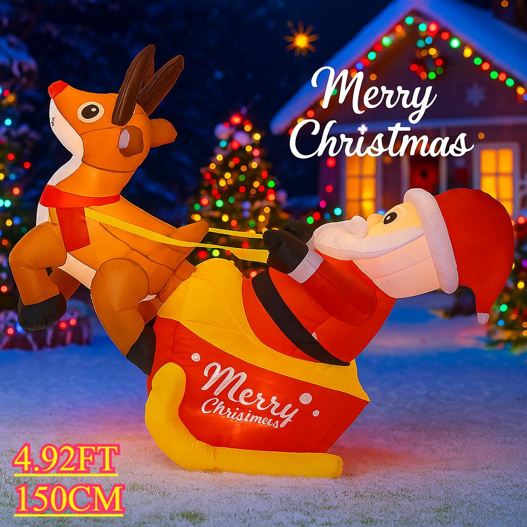 4.92FT Inflatable Toy Santa Claus Reindeer Sleigh Xmas LED Decoration Home Ornaments Festive Gift Supplies for Garden Decor