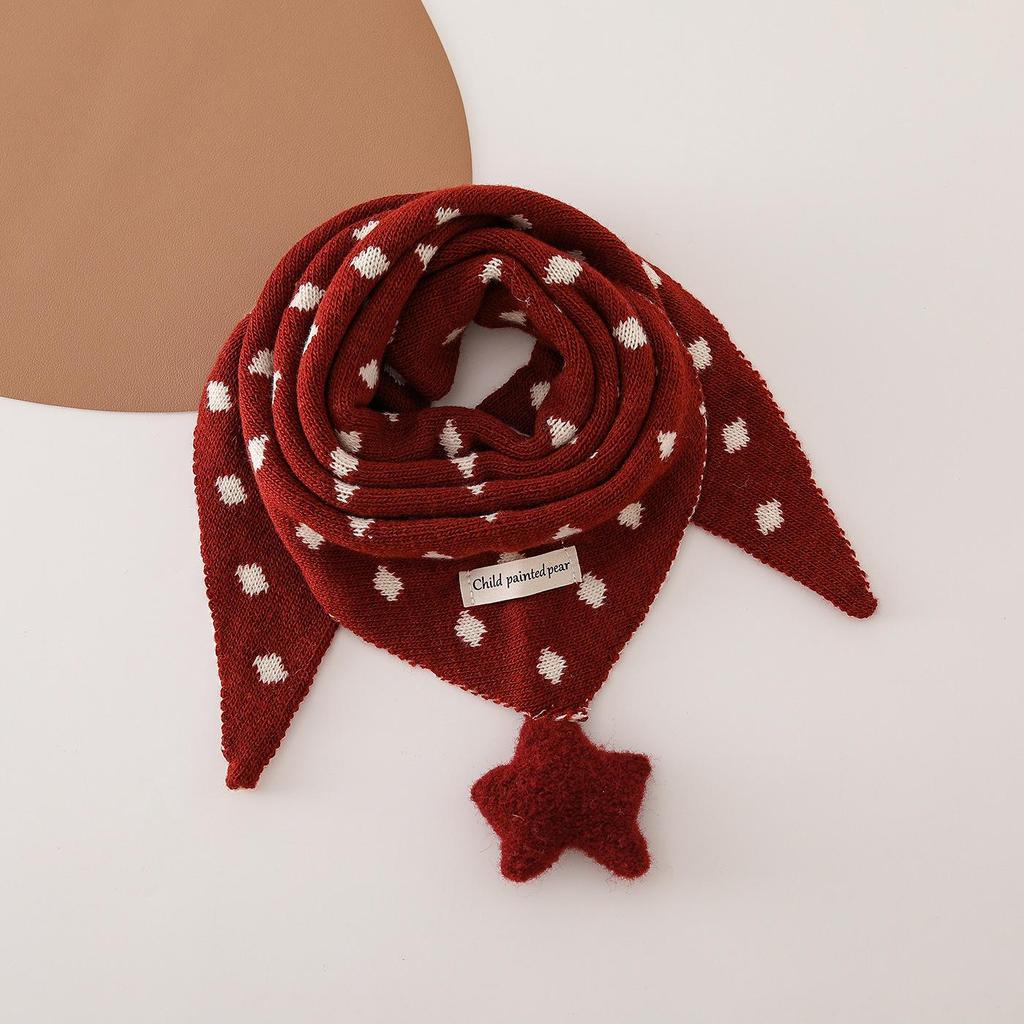 Korean Style Polka Dot Wool Knit Winter Baby Scarf for Boys and Girls - Thick Warm Triangle Neck Protector
