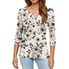 Women's Fashionable Casual Retro Floral Print V,Neck Button,Down Three,Quarter Sleeve T,Shirt Top