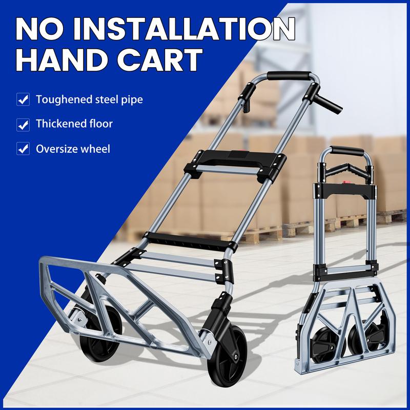 Folding Aluminum Hand Truck Dolly Cart 150KG Capacity Heavy Duty Two-Wheeled TPR Wheels Industrial Cargo Handling Storage