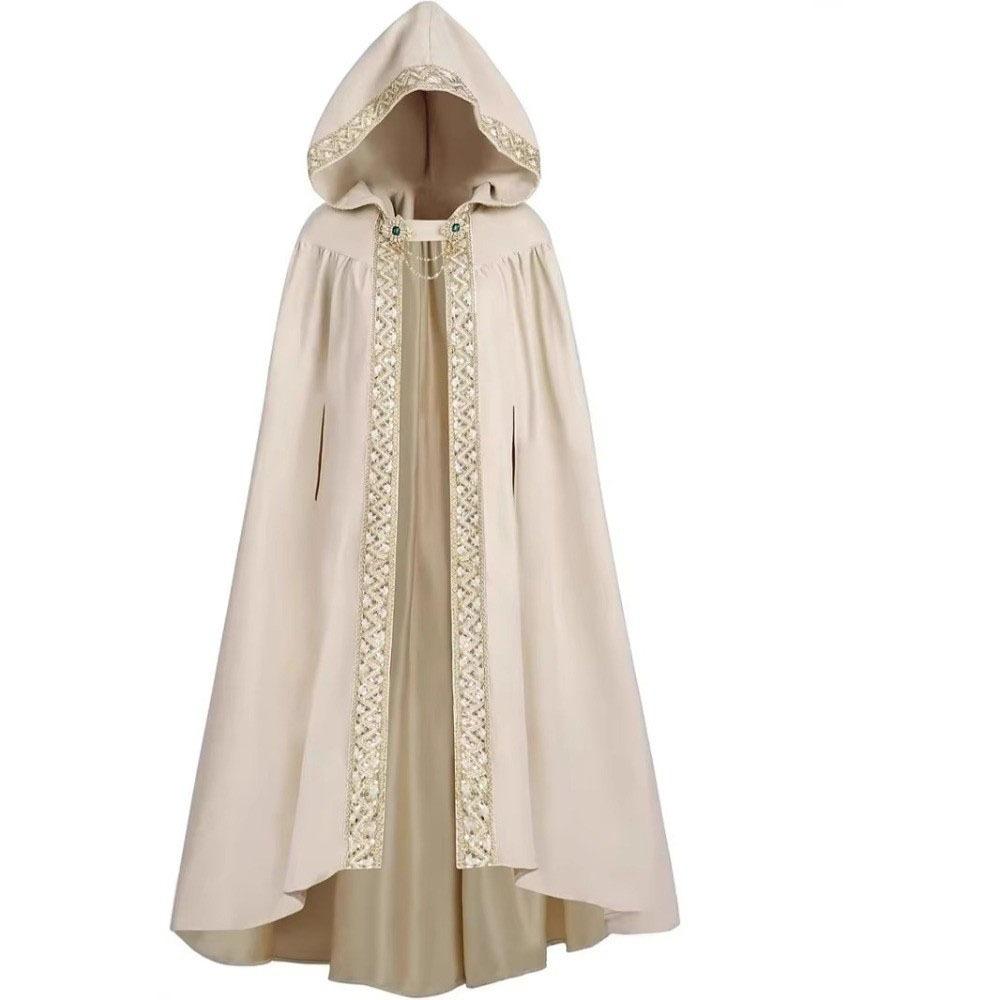 Mantello Medievale con Bordo a Nastro Pastorale Mantello con Cappuccio Fantasy Mantello da Guerriero Mantello di Halloween Adulto