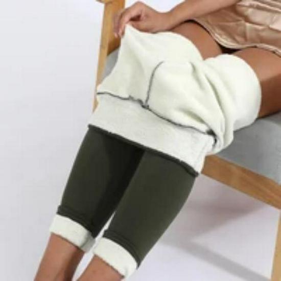 High-Waisted Fleece-Lined Lambswool Leggings for Women - Thick, Elastic, Skinny Cotton Pants for Outdoor Wear