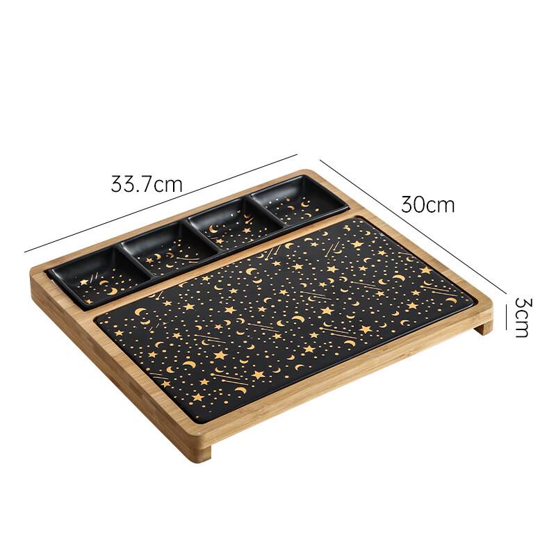 Qianxing Ceramic Steak Plate Set with Wooden Tray