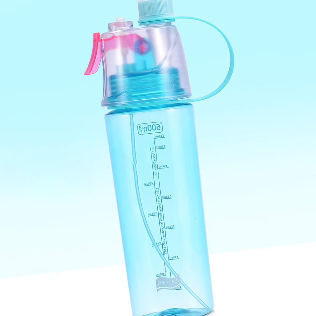 Water Spray Bottle Clear Scale 600ml Large Capacity Plastic for Sports Hiking Picnic Sky Blue