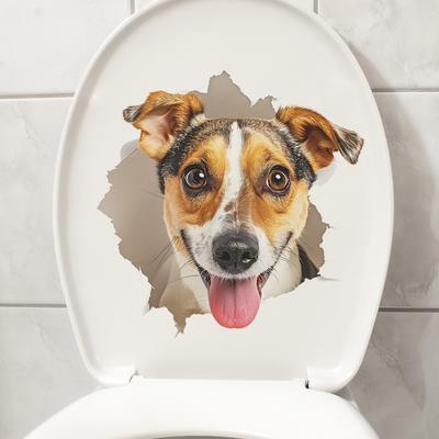 Spielerisches Versteckspiel Welpen Toiletten- und Wandaufkleber-Set Wasserdicht Selbstklebend Abnehmbare Aufkleber für Badezimmer WC Dekoration