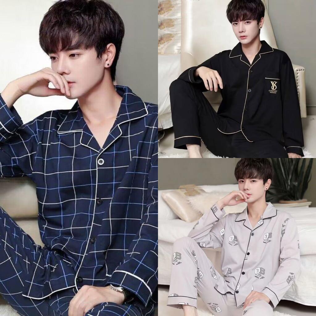 Pijama de Algodão Masculina de Primavera e Verão Calças de Manga Comprida Fato de Pijama para Meninos Fato Casual Homewear para Adolescentes
