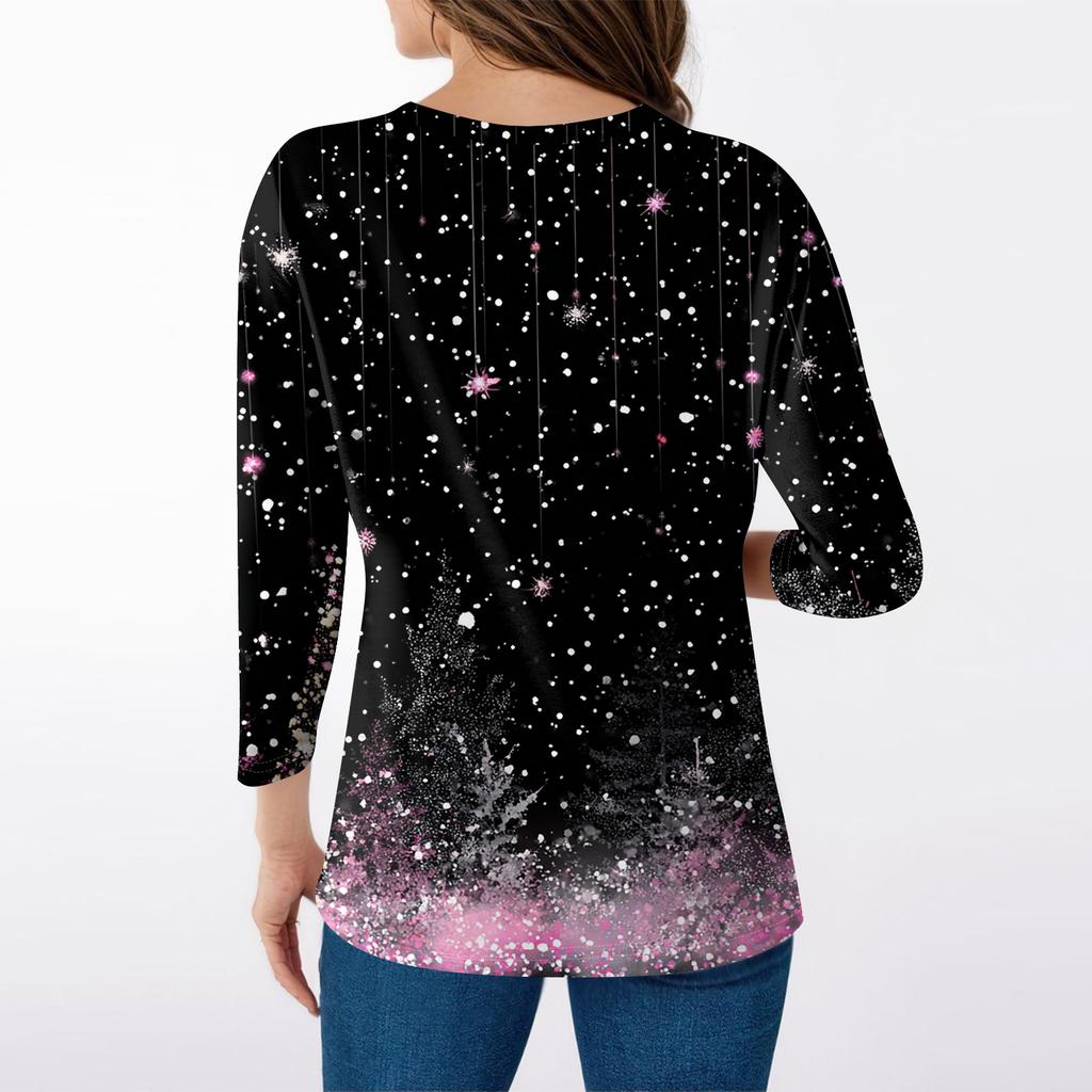 Women's T Shirt CHristmas Print 3/4 Sleeve Daily Weekend Fashion Basic V- Neck Regular Top